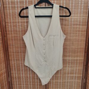 ☆ Intimately Free People Tan Sleeveless Buttoned Front Ribbed Body Suit Size XL